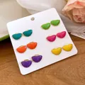 Juego de 6 pares de pendientes de botón de esmalte de colores con forma de concha - 13# Multicolor (Juego de 6 Pares)