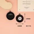 Detail showing dimensions of black 8-ball billiard alloy charm with dimensions - 6 Billiards Black 8