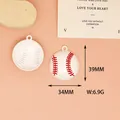 Detail shot of white baseball alloy pendant with red stitching for DIY jewelry - 7 Baseball
