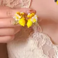 Handmade yellow lemon and white flower resin stud earrings for a sweet summer vacation - Stud Earrings / Yellow
