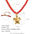 Schildpad hanger ketting met rode hars kralen en 18K goud vergulde afwerking details - Schildpad Stijl (N3929) / Goud