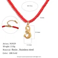 Rode hars kralenketting met gouden roestvrijstalen garnaal hanger en maattabel - Garnaal Stijl (N3929) / Goud