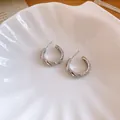 Close-up of silver-colored blade wheat ear studs with micro-pave zircon crystals - Silver