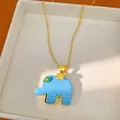 Detailed macro shot of a blue resin elephant pendant with gold twist chain in a white box - Elephant Pendant Necklace (HN12577) / Blue