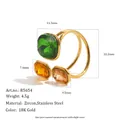 Detailed dimensions and specs for 18K gold plated stainless steel zircon ring - Emerald Green and Orange (R5654_Gold_6)