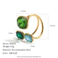 Gold-plated stainless steel open ring featuring green and blue geometric zircons - Green and Light Blue (R5654_Gold_8)