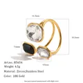 Gold-plated stainless steel open ring with geometric clear and black zircon stones - Clear Black White (R5654_Gold_9)