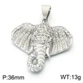 Hip hop style full rhinestone elephant head pendant made of silver titanium steel for men - Lucky Elephant Style (KP118618-LU) / Pendant Only (Without Chain)