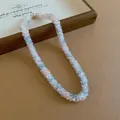 Minimalist woven pink and blue beaded crystal necklace for a stylish luxury look. - Necklace / Pink-Gray