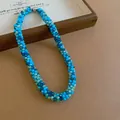 Handcrafted braided blue and green crystal beaded necklace and bracelet fashion set - Necklace / Blue Green