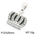 Hip-hop silver crown pendant in titanium steel decorated with sparkling rhinestones - Crown Style (KP118762-LU) / Pendant Only (Without Chain)