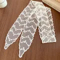 Elegant white lace floral skinny scarf ribbon hair band for women neck decoration - Flower Embroidery Texture / White