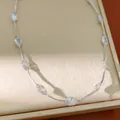 Elegante collar de malla de circón en forma de marquesa con acabado plateado brillante - Collar / Blanco