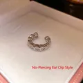Elegant heart-shaped cubic zirconia silver ear cuff for non-pierced ears jewelry - Heart-Shaped Zirconia Style (Style 1) / Single Piece / Silver