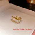 Elegant 18k gold plated ear cuff featuring rectangular zircons, non-pierced style - Baguette Zirconia Row Style (Style 2) / Single Piece / Gold