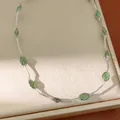 Elegante zilveren mesh ketting met groene marquise geslepen zirkoon voor dames - Groen