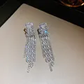Elegant silver needle tassel earrings with sparkling rhinestones in a French style - Flower Cluster Tassel Style
