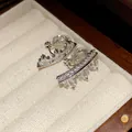 Macro view of irregular geometric zircon ear clips displayed in a jewelry box - Silver