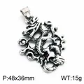 Vintage stainless steel Chinese dragon pendant necklace for men with size markers - Coiled Dragon Style Pendant (KP118805-LU) / 48x36mm