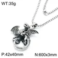Vintage stainless steel dragon pendant necklace for men, retro silver-tone box chain jewelry - Pterosaur Style With Box Chain (KN302761-LU)