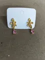 Elegant minimalist gold flower earrings featuring pink zircon teardrop pendants - Flower Waterdrop Stud Earrings (Silver Post) / Gold-Pink