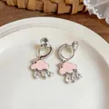 Detail of sweet pink cloud ear clips with sparkling zircon water drops on a plate. - Mosquito Coil Ear Clip / One Pair / Silver-Pink