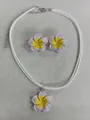 Tropical purple and yellow frangipani flower necklace and earrings jewelry set - Necklace and Earring Set / Purple