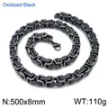 Collier chaîne byzantine en acier titane noir oxydé pour hommes, largeur 8 mm - Style de Bracelet Chaîne Byzantine / 8mm x 18cm / Noir