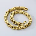 Grosse chaîne byzantine en acier titane doré pour hommes avec fermoir mousqueton - Style de Collier Chaîne Byzantine / 15mm x 60cm / Or
