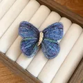 Exquisite embroidered blue butterfly hair clip with gold metal finish - Butterfly Style Duckbill Clip / 1 Piece / Blue