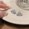 Dettaglio macro di eleganti orecchini a fiore in stile coreano con cristalli di zircone brillanti - Orecchini a lobo a fiore / Argento
