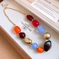 Bohemian multi-color irregular resin bead necklace with gold-tone chain for women - Pleated Round Style