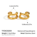 Vista dettagliata di ear cuff in acciaio inossidabile placcato oro 18K con misure. - Stile a Strati a Doppio Anello Intrecciato (YYEW26004) / Oro