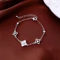 Korean style silver-toned bracelet featuring sparkling crystal clover charms for women - No 10 Mother of Pearl Clover Style