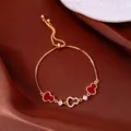 Dainty gold adjustable heart charm bracelet with red enamel and sparkling crystals - No 15 Red Waterdrop Style