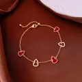 Elegant gold-plated bracelet with red enamel and crystal heart charms for women. - No 16 Red Gourd Style