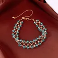 Elegant blue crystal beaded mesh bracelet with gold-tone adjustable chain in sweet Korean style - No 18 Blue Crystal Style