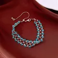 Korean style dopamine bracelet with blue faceted beads in silver mesh - No 19 Blue Woven Style