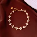 Sparkling gold clover bracelet for women with elegant crystal pavé detailing. - No 20 Pave Zirconia Clover Style