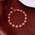 Sweet pink crystal four-leaf clover bracelet in gold finish, Korean style jewelry for women - No 22 Pink Clover Style
