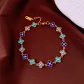 Sparkling dopamine-inspired clover bracelet with colorful blue and turquoise crystals - No 24 Dopamine Multicolor Clover Style