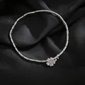 Luxury silver-plated flower clavicle necklace featuring pavé zircon and pink center stone - Necklace / Silver-Pink