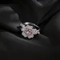 Elegant silver-tone flower ring with sparkling white and pink cubic zirconia stones - Ring / Silver-Pink