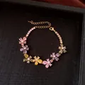 Colorful teardrop gemstone flower bracelet in gold-tone with adjustable chain - No 28 Multicolor Waterdrop Six-Flower Style
