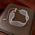 Elegant sparkling silver mesh lace bracelet with adjustable pull chain for women jewelry - No 43 Silver Woven Slide Style