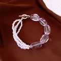 Sweet lavender faceted beads and triple-layer pearl bracelet with silver OT clasp - No 51 Purple Pearl OT Buckle Style