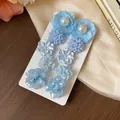 Juego de 5 pares de pendientes de flores azul claro y perlas para mujer - Set de 5 Pares (6#)