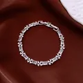 Elegant silver plated bracelet featuring sparkling rectangular crystals and floral designs - No 53 Silver White Zirconia Splicing Style