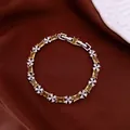 Elegant jewelry bracelet with yellow rectangular stones and white flower clusters - No 56 Yellow Rectangular Flower Cluster Style