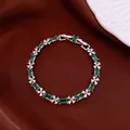 Elegant silver bracelet with emerald green square stones and pear-shaped accents - No 57 Green Rectangular Splicing Style